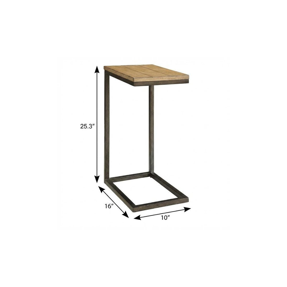 25" Oak and Black Distressed Solid Wood and Steel Frame End Table