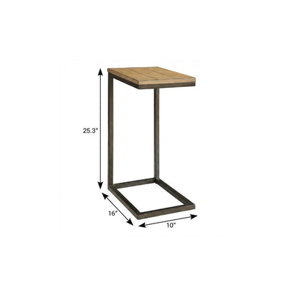 25" Oak and Black Distressed Solid Wood and Steel Frame End Table