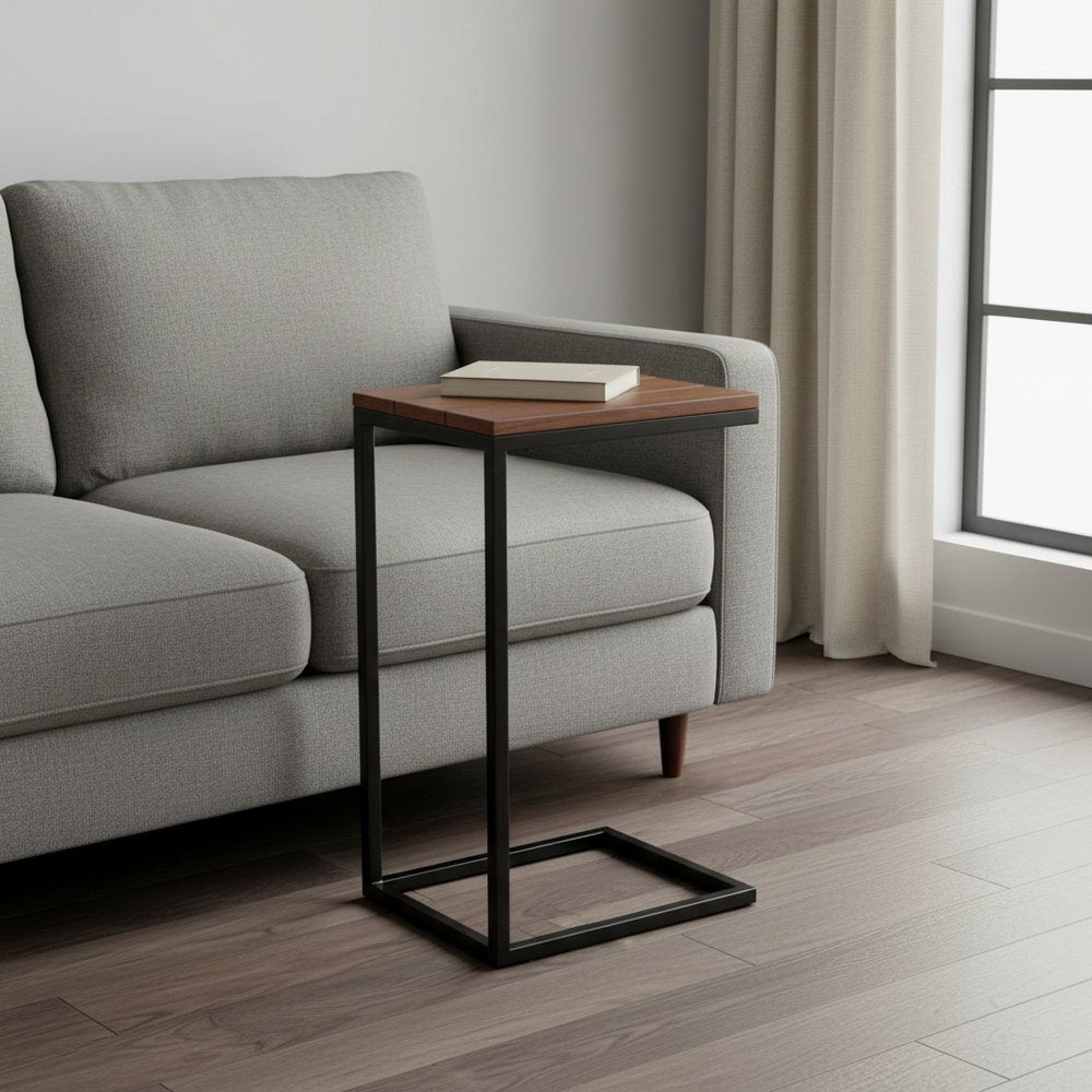 25" Black And Chestnut Solid Wood Rectangular End Table