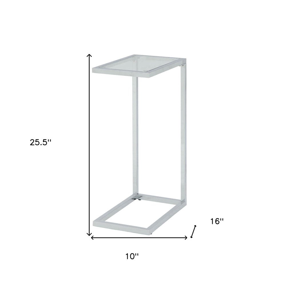 26" Clear And White Glass And Steel Sled End Table