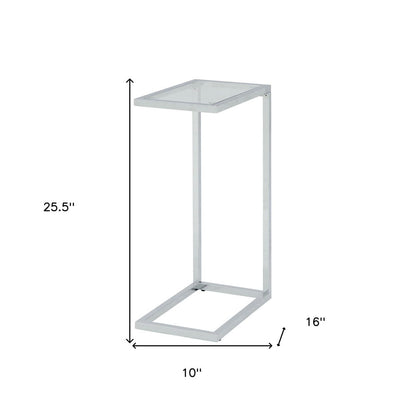 26" Clear And White Glass And Steel Sled End Table