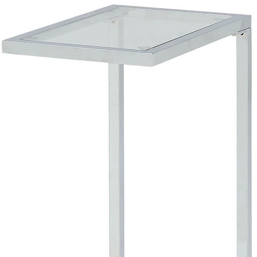 26" Clear And White Glass And Steel Sled End Table