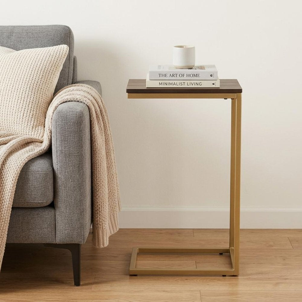 25" Dark Brown Solid Wood And Steel Frame End Table