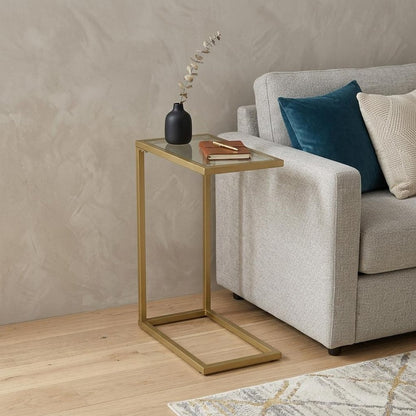 26" Clear and Gold Glass and Steel Frame End Table