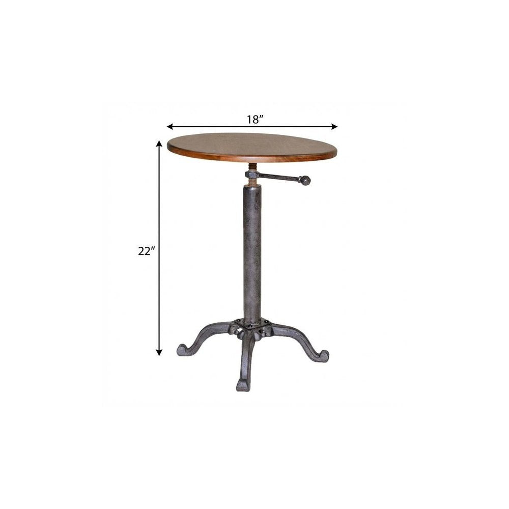 22" Industrial And Chestnut Solid Wood Round End Table