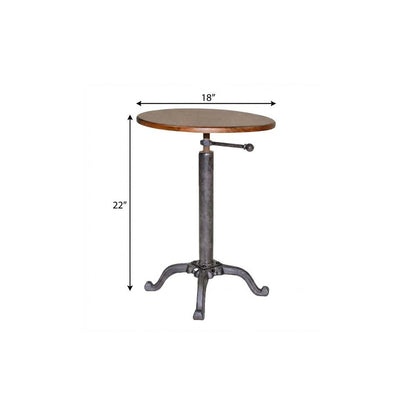 22" Industrial And Chestnut Solid Wood Round End Table