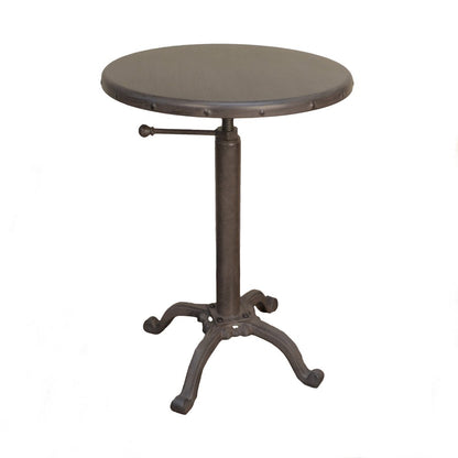 Gunmetal and Brown Iron Height Adjustable Round Pedestal End Table