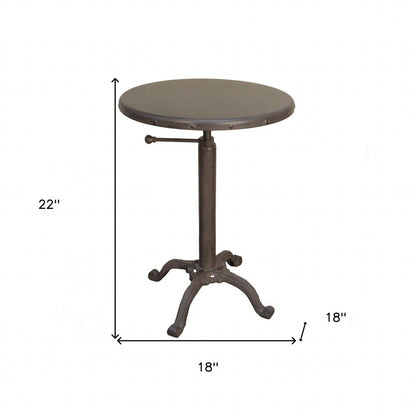 Gunmetal and Brown Iron Height Adjustable Round Pedestal End Table