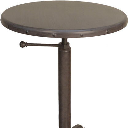 Gunmetal and Brown Iron Height Adjustable Round Pedestal End Table