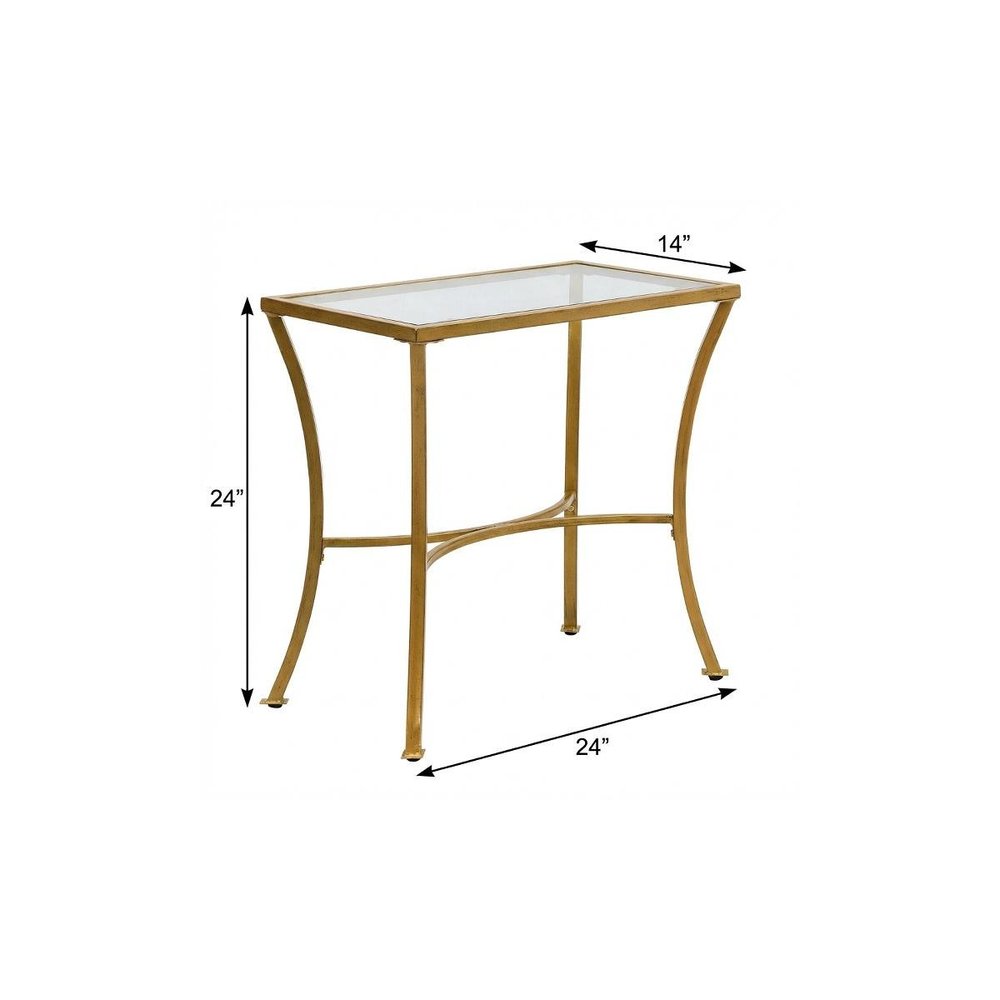 24" Gold Distressed Iron Round Pedestal End Table