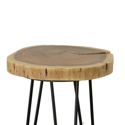26" Black Solid Wood And Iron Round End Table