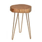 26" Gold And Natural Solid Wood Round End Table