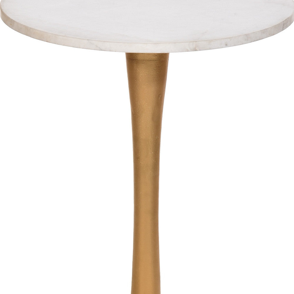 19" Gold And White Marble Round End Table