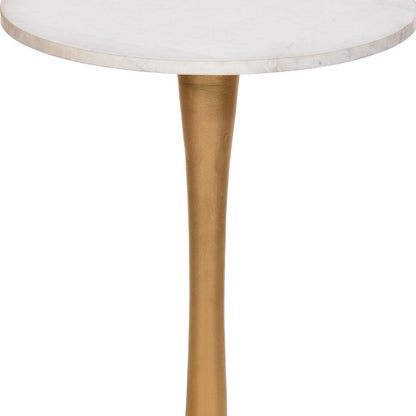 19" Gold And White Marble Round End Table