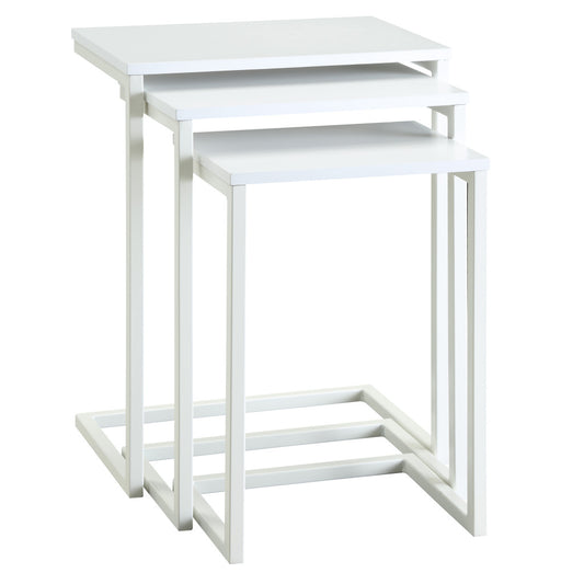 Set of Three 24" White Solid Wood And Steel Nested End Tables