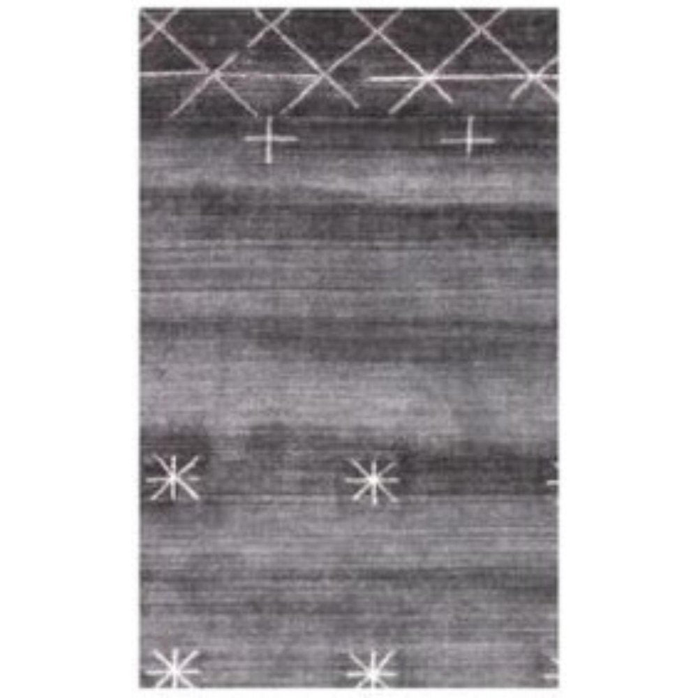 5' X 8' Black Gray and White Abstract Ombre with Stars Hand Loomed Area Rug
