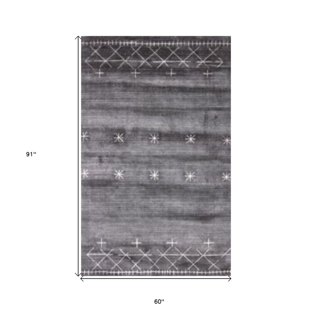 5' X 8' Black Gray and White Abstract Ombre with Stars Hand Loomed Area Rug