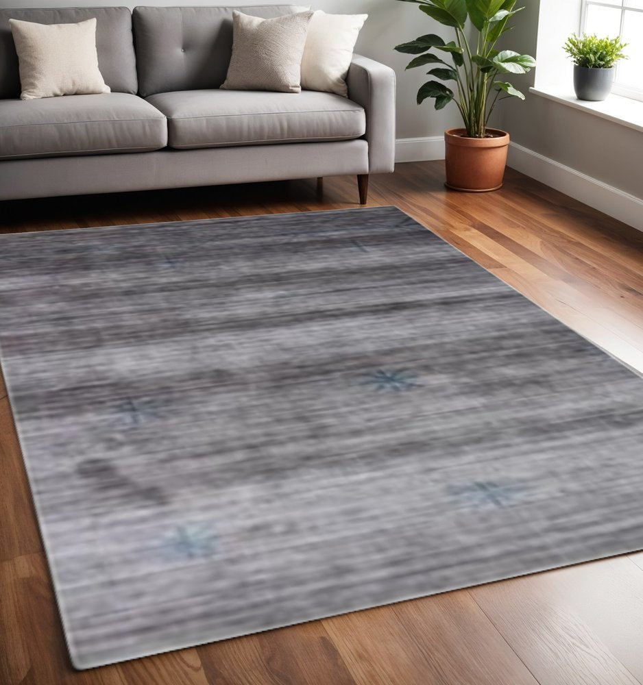 5' X 8' Gray and Teal Abstract Ombre with Stars Hand Loomed Area Rug