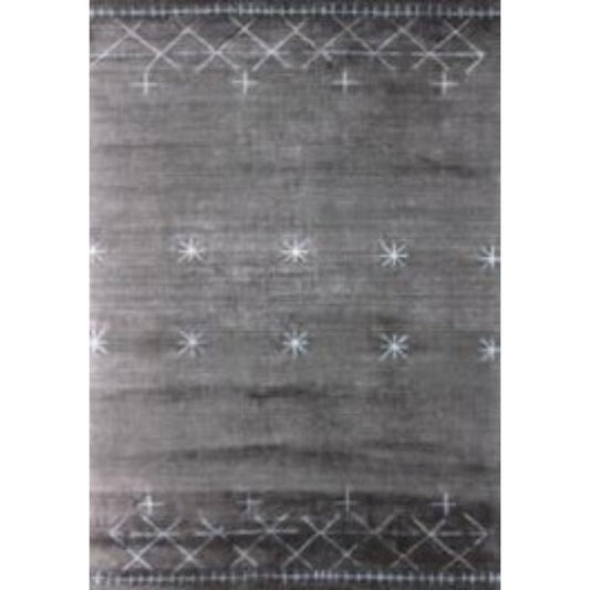5' X 8' Charcoal And Silver Abstract Ombre with Stars Hand Loomed Area Rug