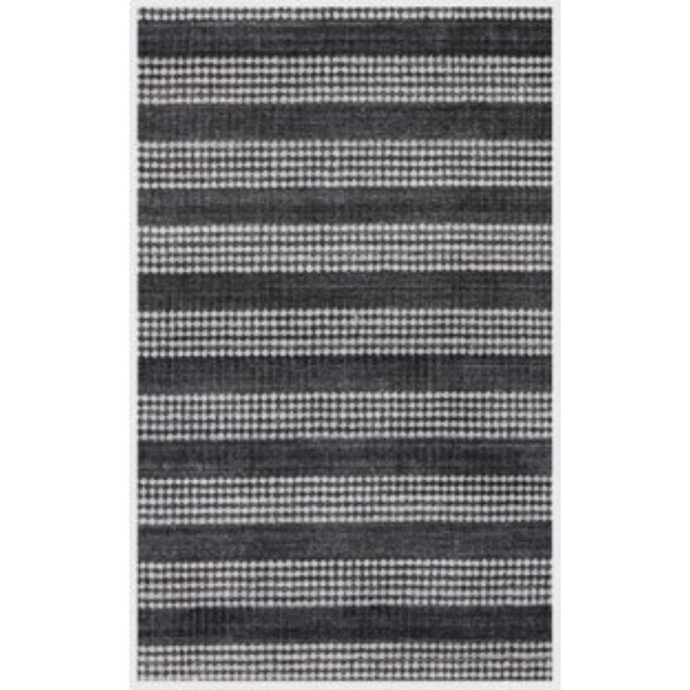 5' X 8' Black And White Striped Hand Loomed Area Rug