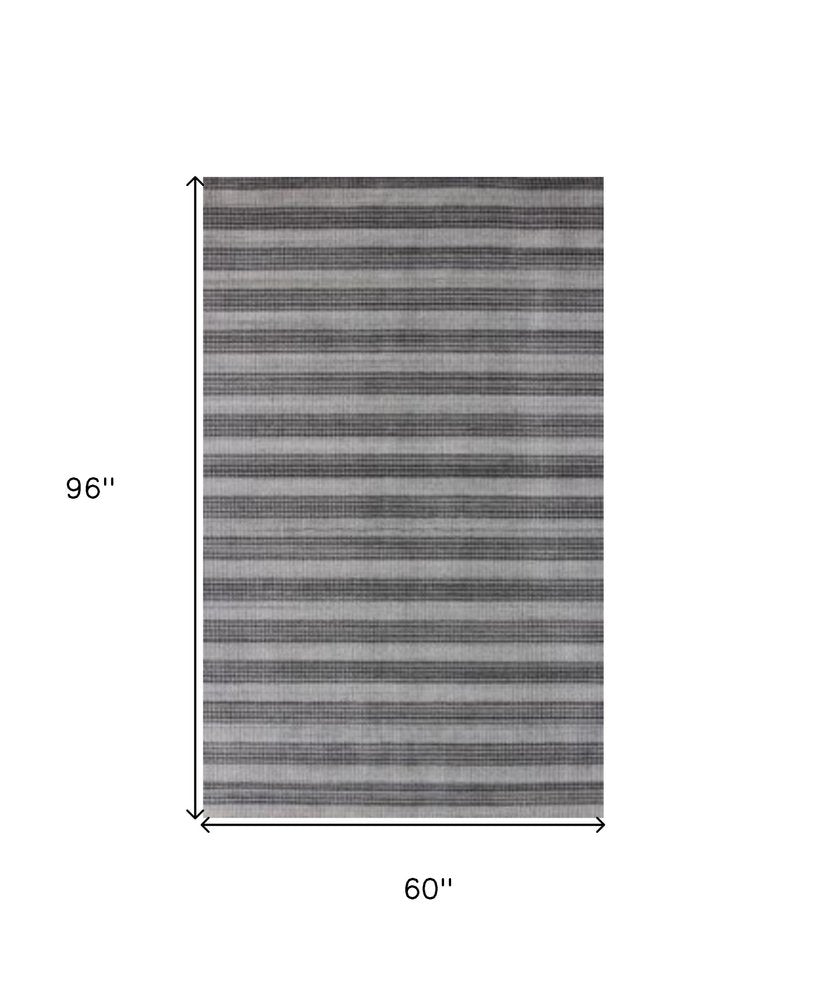 5' X 10' Black And Gray Striped Hand Loomed Area Rug