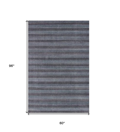5' X 8' Blue And Black Hand Loomed Area Rug
