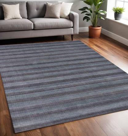 5' X 8' Blue And Black Hand Loomed Area Rug