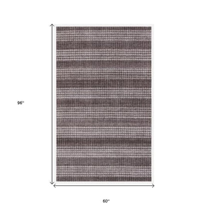 5' X 8' Rust And White Striped Hand Loomed Area Rug