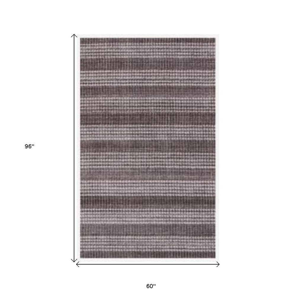 5' X 8' Rust And White Striped Hand Loomed Area Rug