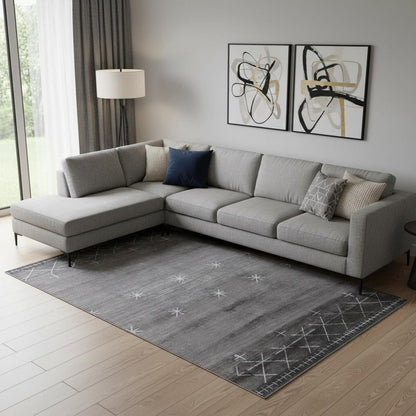 8' X 11' Sliver And Charcoal Ombre Hand Loomed Area Rug