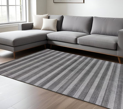 8' X 10' Black And Dark Grey Hand Loomed Area Rug