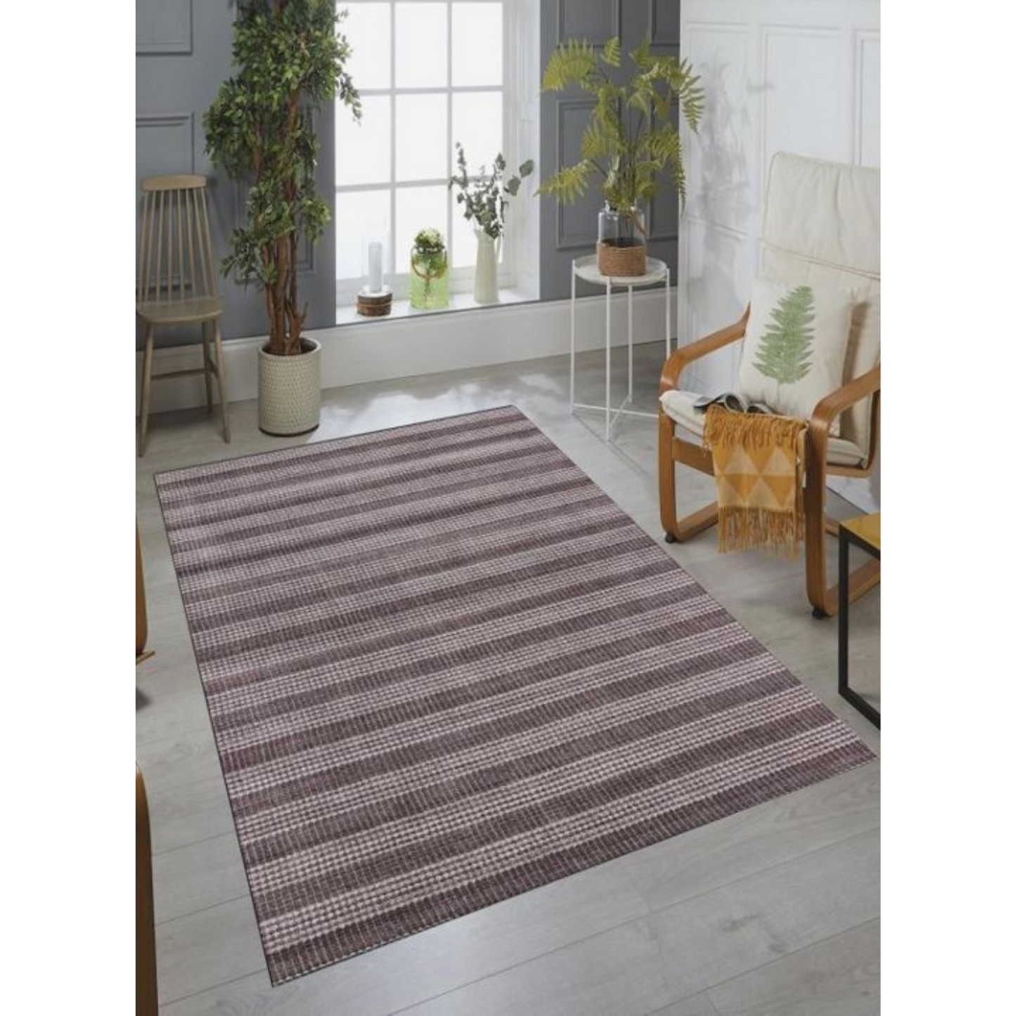 8' X 10' Rust And White Striped Hand Loomed Area Rug