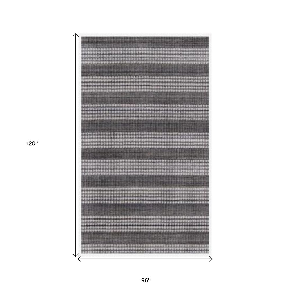 8' X 10' Dark Grey And Whie Hand Loomed Area Rug