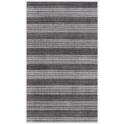 8' X 10' Dark Grey And Whie Hand Loomed Area Rug