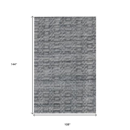 9' X 12' Blue And Charcoal Hand Loomed Area Rug