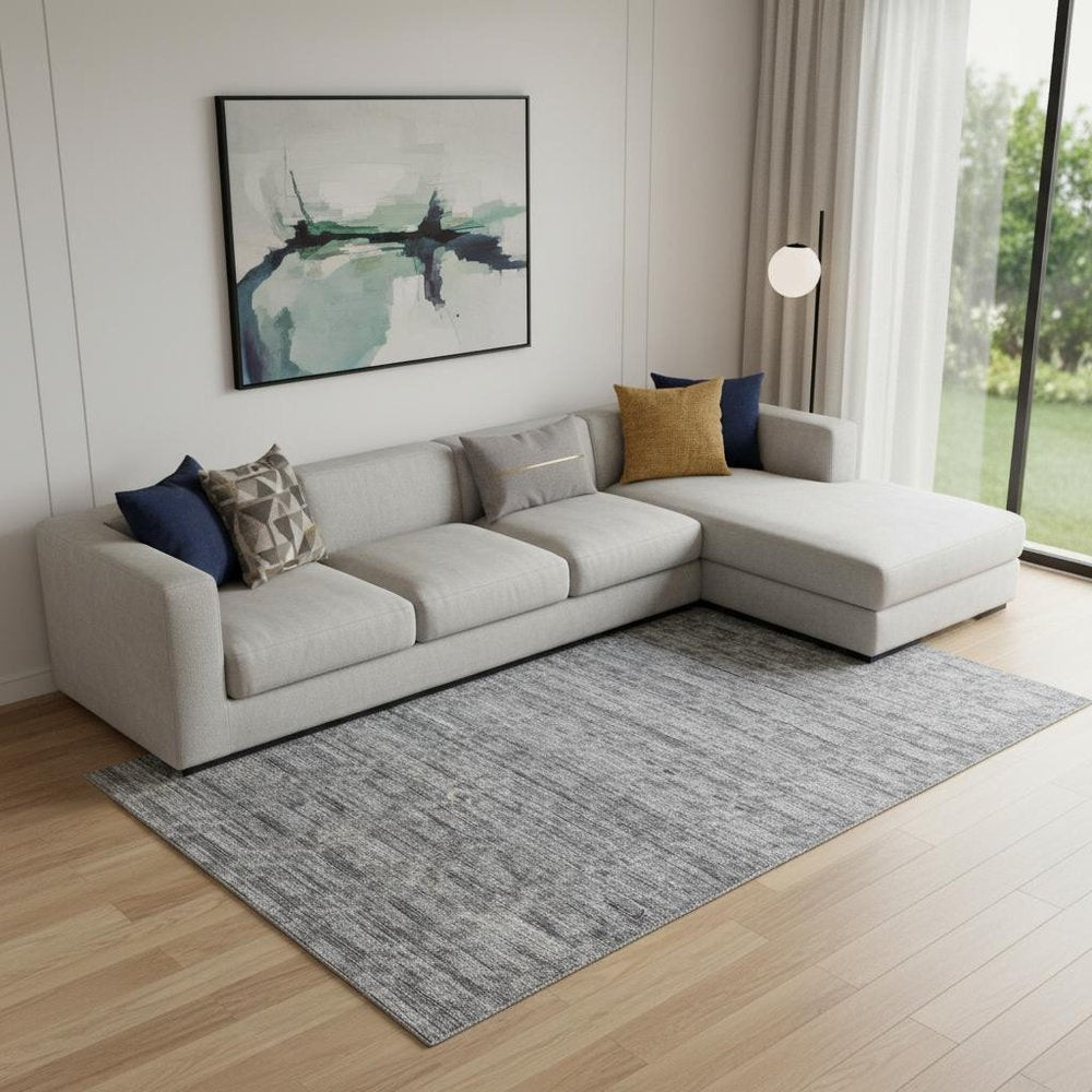 9' X 12' Blue And Charcoal Hand Loomed Area Rug