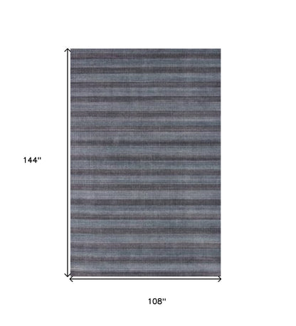 9' X 12' Blue And Black Hand Loomed Area Rug