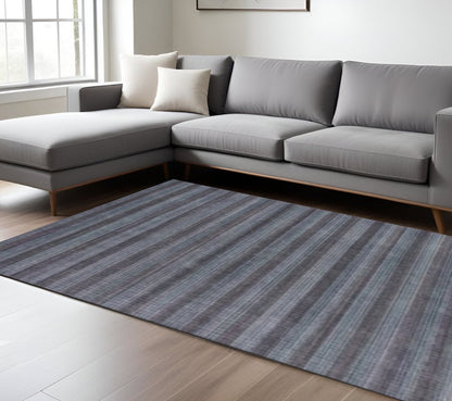 9' X 12' Blue And Black Hand Loomed Area Rug