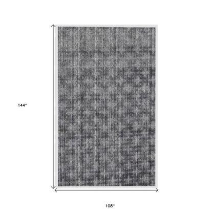 9' X 12' Dark Gery And Silver Ombre Hand Loomed Area Rug