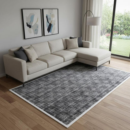 9' X 12' Dark Gery And Silver Ombre Hand Loomed Area Rug