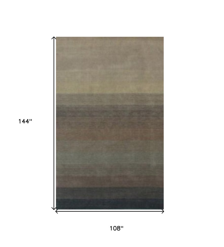 9' X 12' Indigo And Tan Hand Loomed Non Skid Area Rug