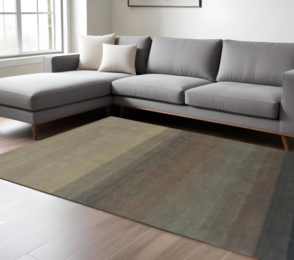 9' X 12' Indigo And Tan Hand Loomed Non Skid Area Rug