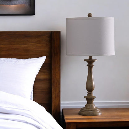 28" Rustic Taupe Cream Candlestick Table Lamp With White Shade