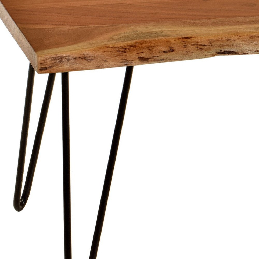 42" Natural And Black Solid Wood And Iron Coffee Table