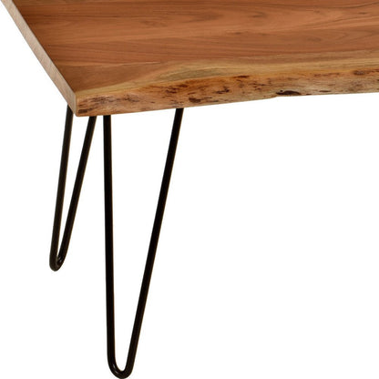 42" Natural And Black Solid Wood And Iron Coffee Table