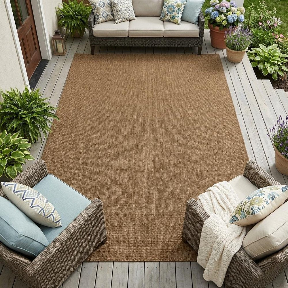 8' X 11' Tan Stain Resistant Indoor Outdoor Area Rug
