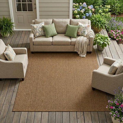 9' X 13' Tan Indoor Outdoor Area Rug