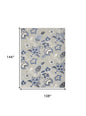 9' X 12' Blue And Grey Floral Stain Resistant Non Skid Area Rug