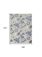 9' X 12' Blue And Grey Floral Stain Resistant Non Skid Area Rug