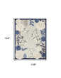 9' X 12' Blue And Grey Floral Stain Resistant Non Skid Area Rug